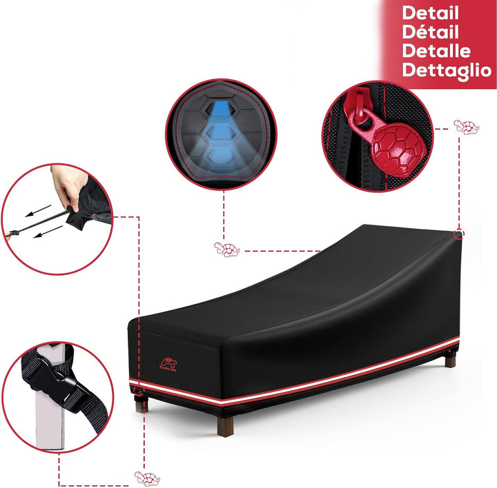 Turtle Life Gartenliege Abdeckung, Abdeckhauben für Liegen Wasserdicht, Liegestuhl Abdeckung mit Bel