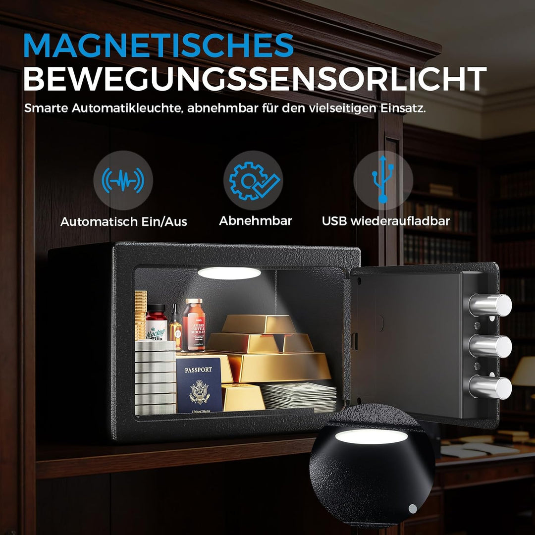 GTPLAYER Tresor für Zuhause, Mini Sicherheitstresor LED-Beleuchtung mit Fingerabdruck, Zahlencode, N