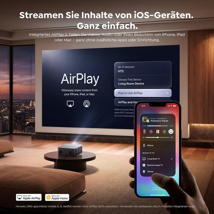 Beamer 4K [Schnellste VIDAA OS] Kompatibel mit Netflix, Dolby Audio & HDR10, 2000ANSI Smart Beamer H