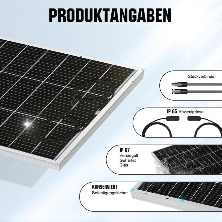 ECO-WORTHY Bifaziales Solarpanel120W 18V, Monokristallin Solarmodul für 12V Batterien, Photovoltaik,