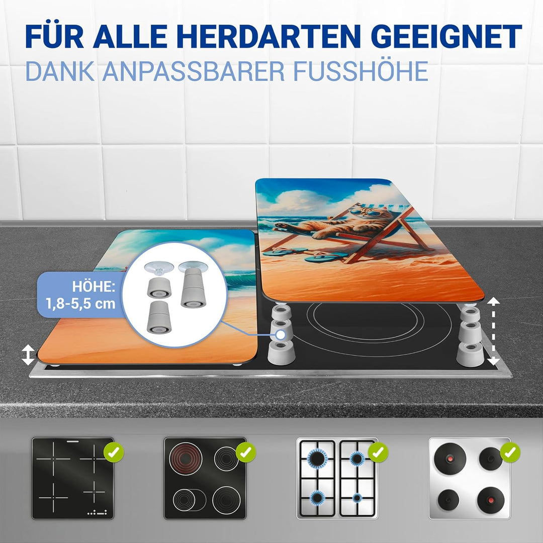 WENKO Herdabdeckplatte Universal Mod. Katze am Strand, höhenverstellbar für alle Herdarten, Schneide