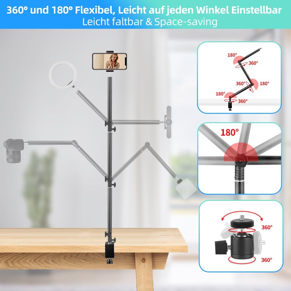 JEBUTU MS05 Overhead Stativ Kamera Tischstativ, 37.5-104.5cm Verstellbar Kamera Tischstativ für Kame