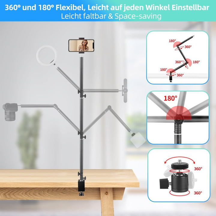 JEBUTU MS05 Overhead Stativ Kamera Tischstativ, 37.5-104.5cm Verstellbar Kamera Tischstativ für Kame