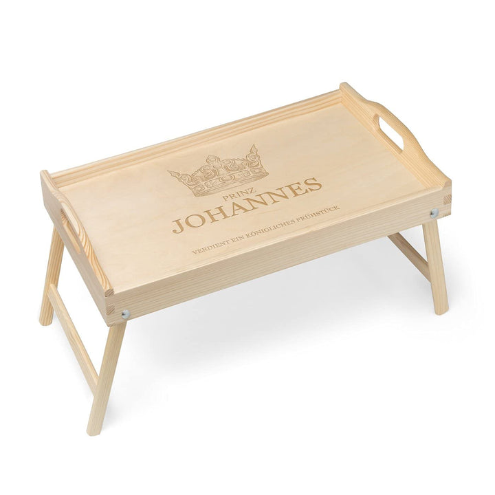 Maverton Serviertablett mit Gravur - personalisiert - Tabletttisch mit Griffen - klappbare Beine - e