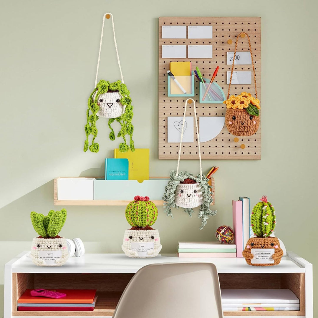 ASTNIC Häkelset für Anfänger,6 Stück Hängende Topfpflanze Cactus Häkeln Starter Kit Erwachsene mit A
