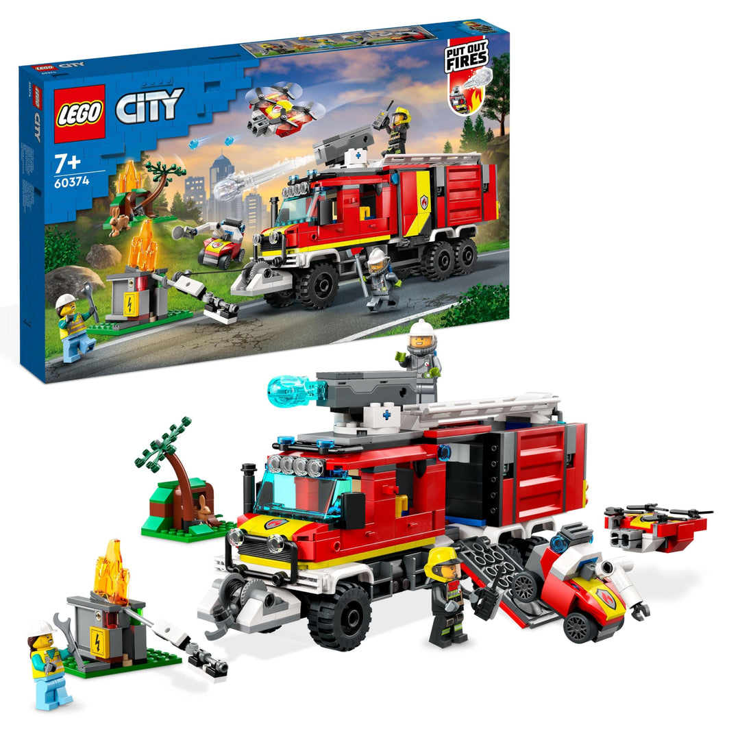 LEGO 60374 City Einsatzleitwagen der Feuerwehr, modernes Feuerwehrauto-Spielzeug mit Löschdrohnen, m