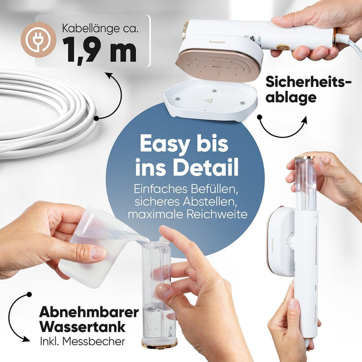 ProfiCare® Dampfglätter | 30 Sek. Aufheizzeit | Steamer Dampfglätter | für Reise und Alltag | 1,90m