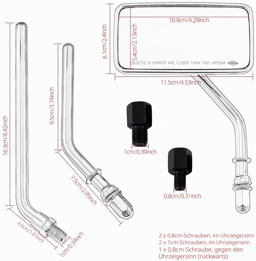 Motorrad Rückspiegel 8mm 10mm Universal Schwarz Vintage Aluminiumlegierung Lenker Seitenspiegel für