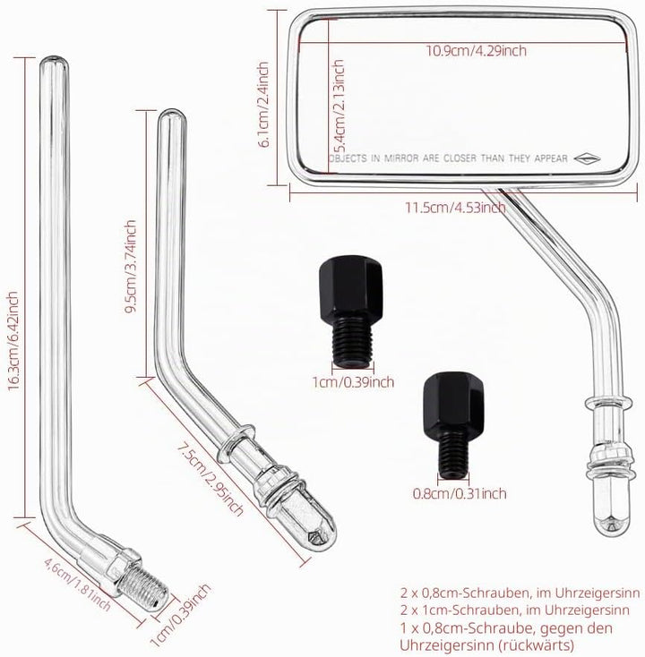 Motorrad Rückspiegel 8mm 10mm Universal Schwarz Vintage Aluminiumlegierung Lenker Seitenspiegel für