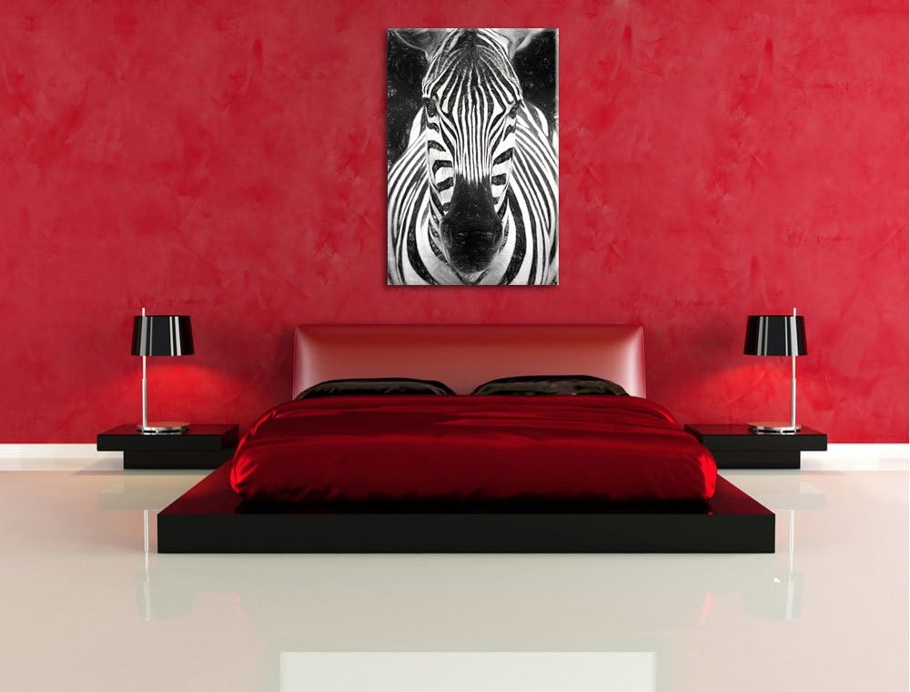 Dark Zebra Porträt Deluxe Format: 100x70 cm auf Leinwand, XXL riesige Bilder fertig gerahmt mit Keil