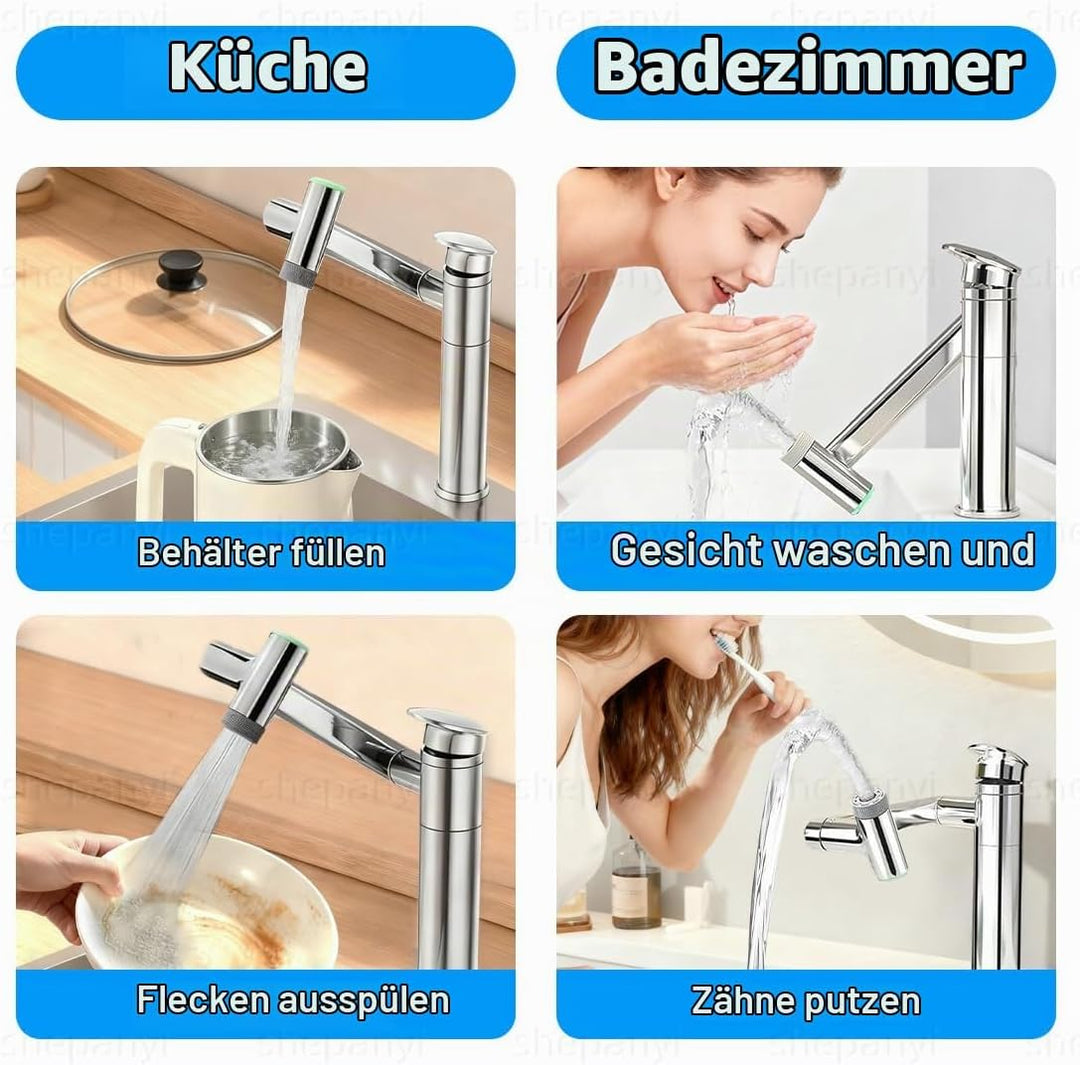 Wasserhahn Bad mit Temperaturanzeige(Batterielos), 1080° Drehbare Waschtischarmatur, Höhenverstellba