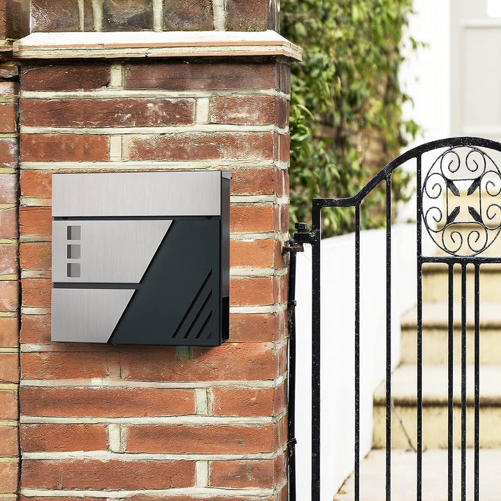 SONGMICS Briefkasten Wandbriefkasten mit Sichtfenster, Edelstahl, für Tor, Eingangstür, mit Schloss
