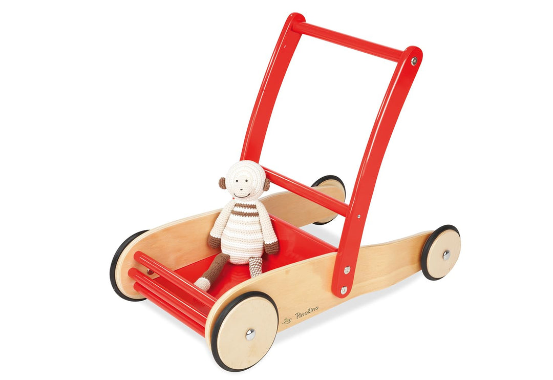 Pinolino Lauflernwagen Uli, aus Holz, mit Bremssystem, Lauflernhilfe mit gummierten Holzrädern, für