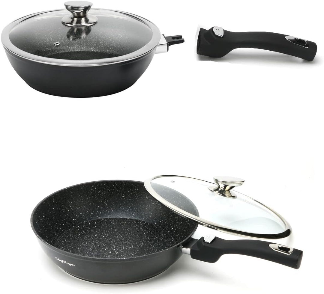 Cheffinger Wok Pfanne Induktion Deckel Abnehmbarer Griff Ø30cm Marmor
