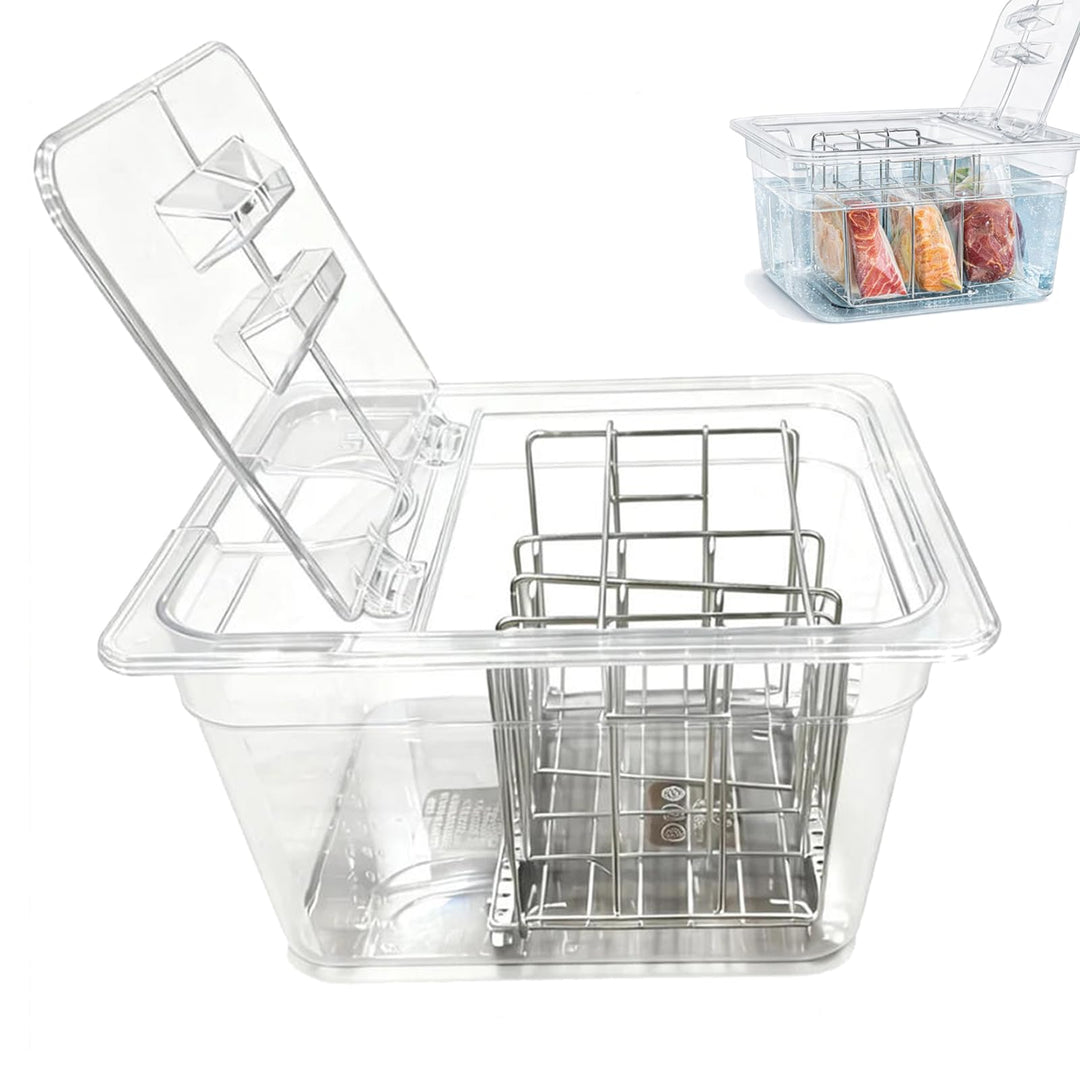 Sous Vide Behälter, 11L Upgrade mit Klappdeckel und Edelstahl-Rack 32,5×26,5×20 cm für Meisten Sous
