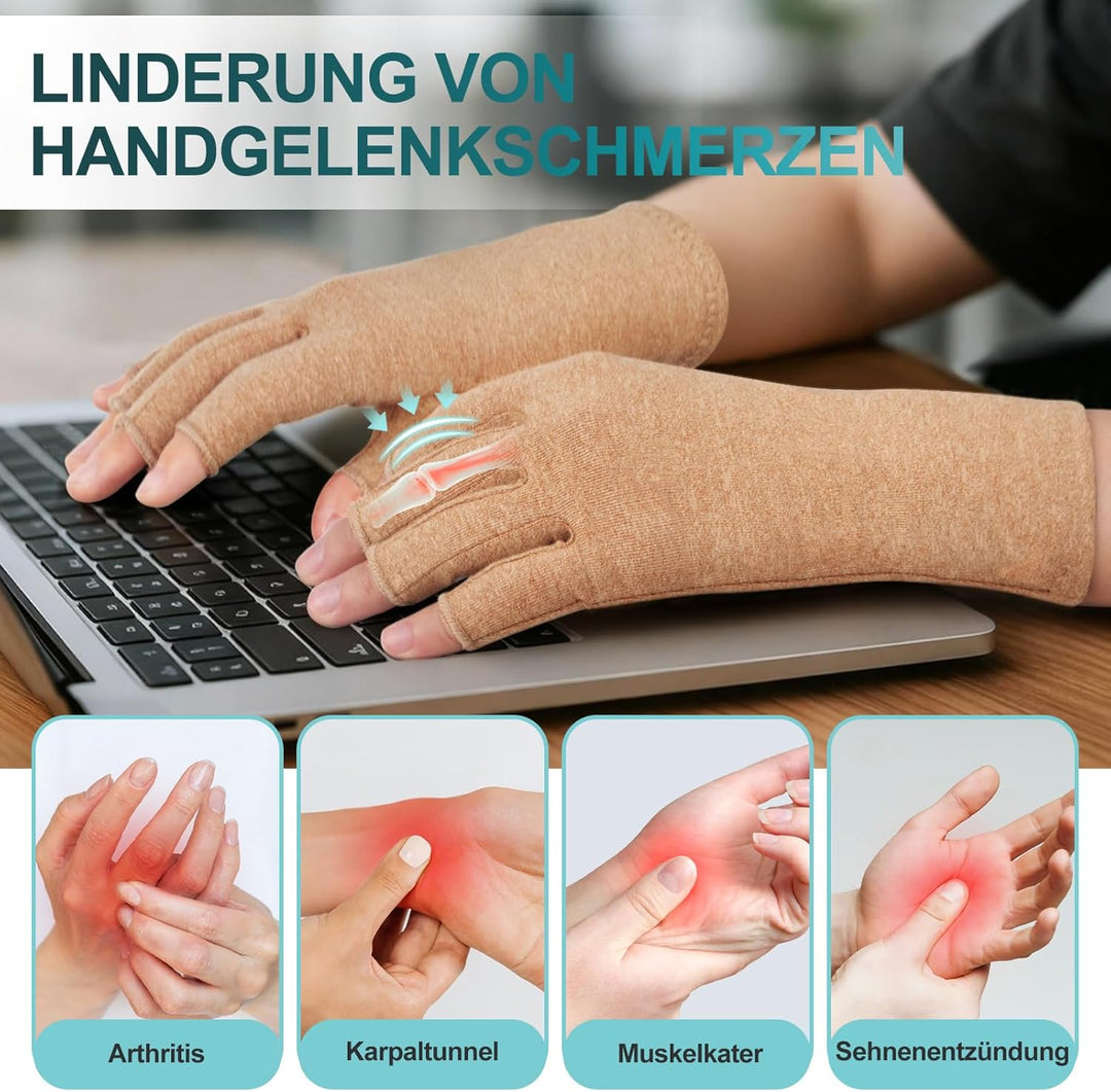 Kiiwah 2 Paar Arthrose Kompressionshandschuhe für Damen und Herren, Fingerlose Arthritis Handschuhe