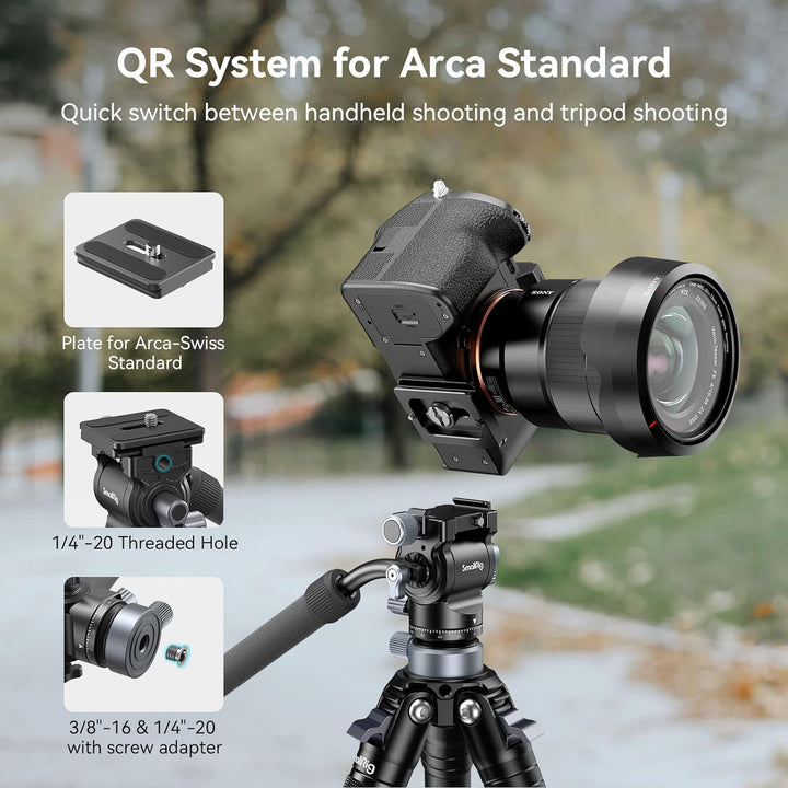 SMALLRIG Stativ Fluid Videokopf Video Head Mount Plate CH20 mit Schnellwechselplatte für Arca Swiss，