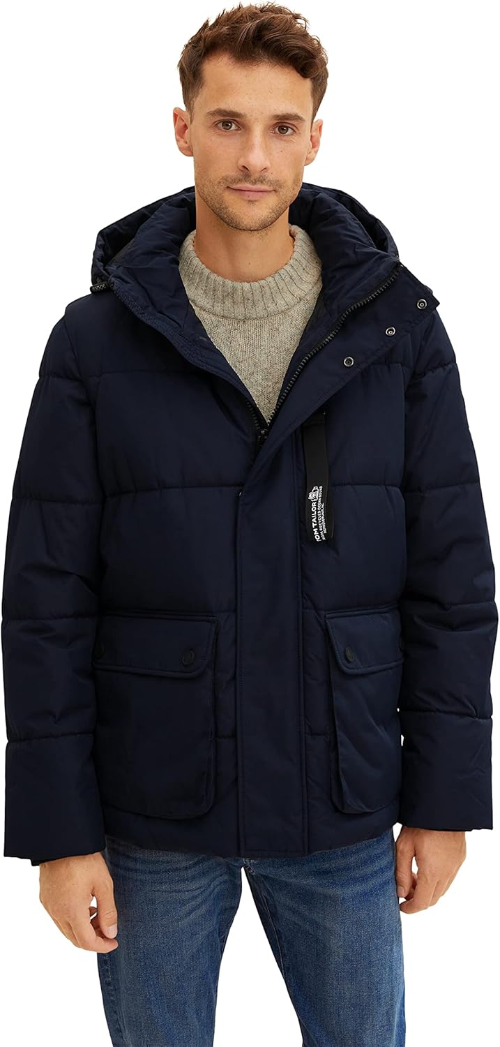 TOM TAILOR Herren puffer jacket with hood S 10668 - Sky Captain Blue, S 10668 - Sky Captain Blue