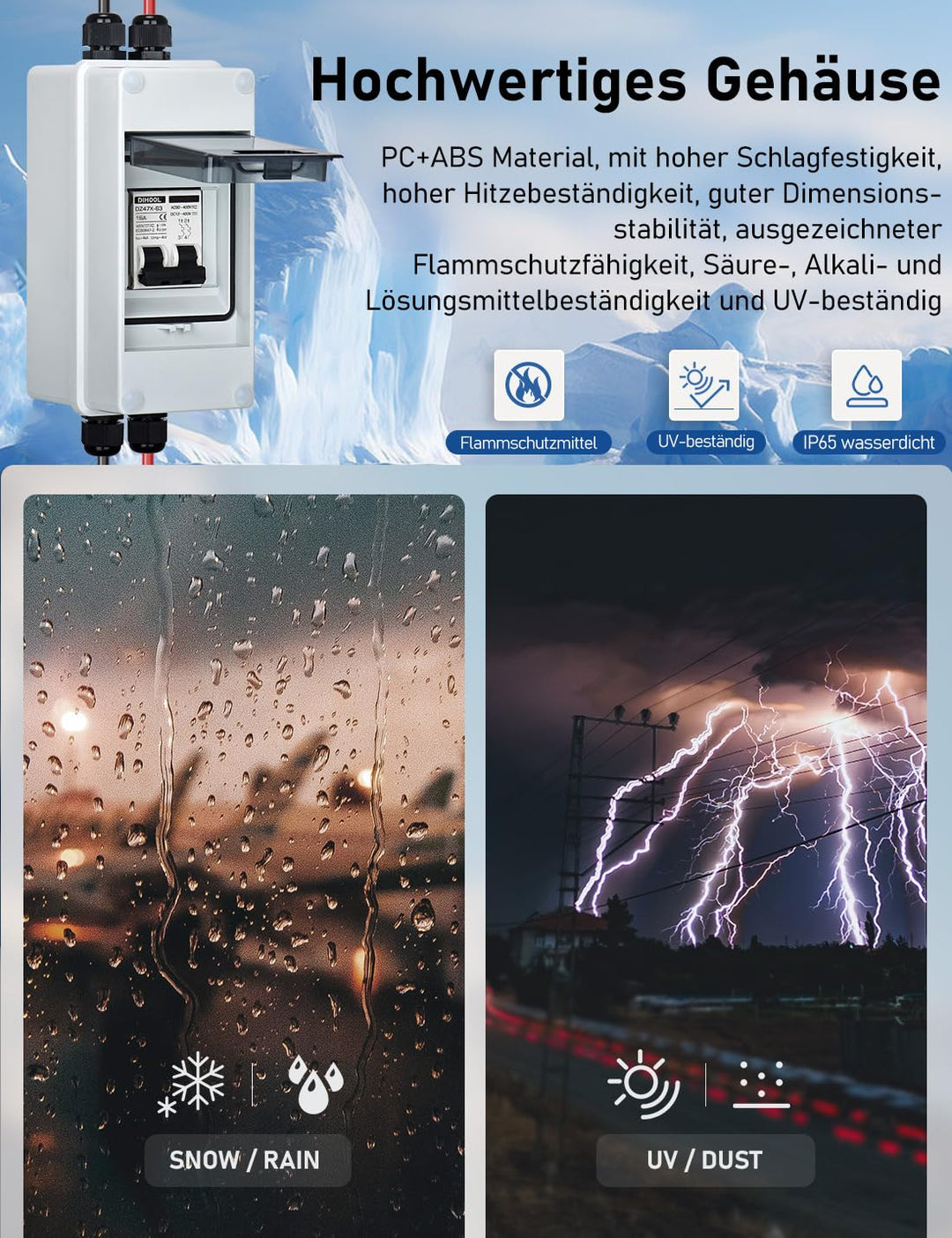DIHOOL PV sicherungsautomat, PV Anlage DC Trennschalter IP65 Leistungsschalter Solaranlage, 500V, 10