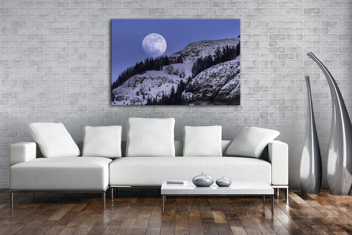 deyoli Aufgehender Mond über verschneiter Landschaft Format: 80x60 als Leinwandbild, Motiv fertig ge