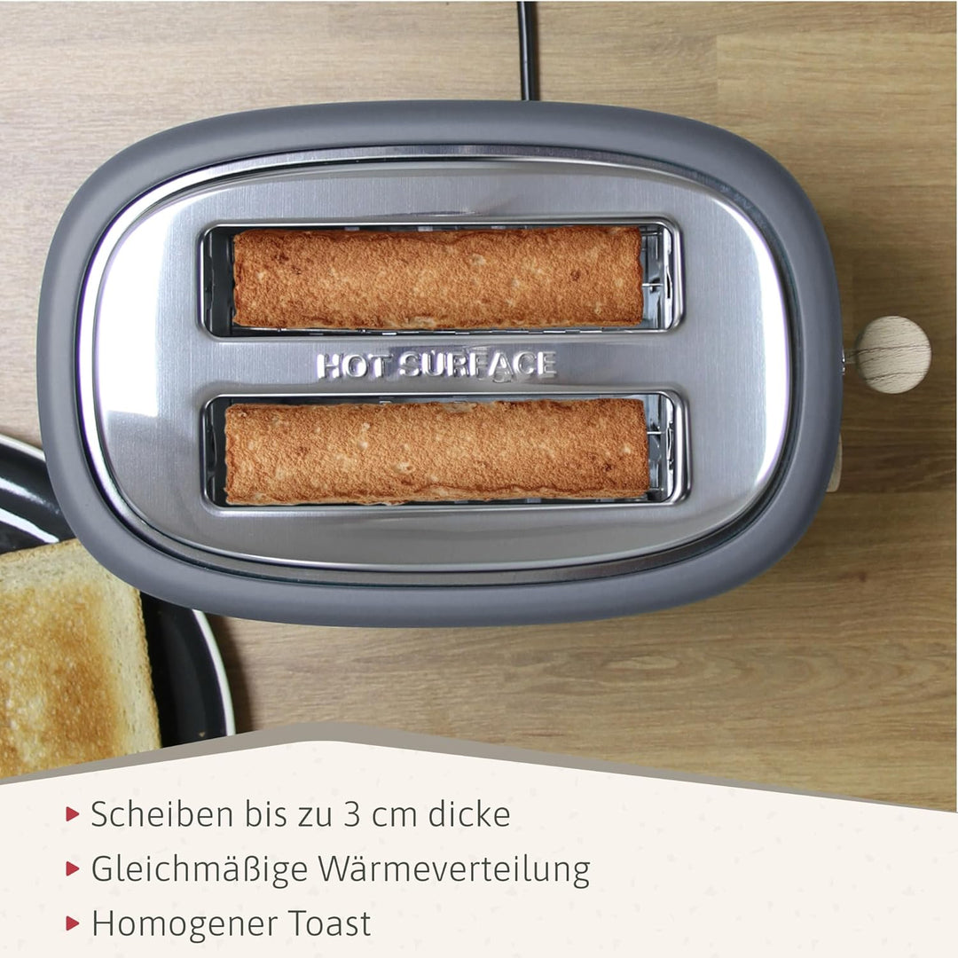briebe Nordic Set Toaster 2 Scheiben Breite Schlitze mit Brötchenaufsatz, 6 Toast Stufen + Wasserkoc