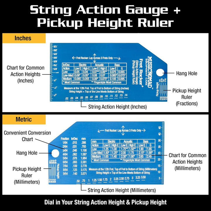MusicNomad Fret Rocker+ with String Action Gauge/Pickup Ruler (MN822)