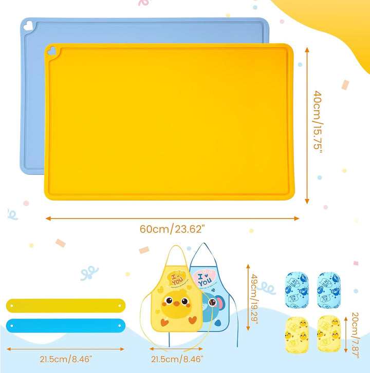 2 Stück Malunterlage für Kinder, Bastelunterlage Kinder 60x40 cm, Malmatte mit 2 Kinderschürze und 2