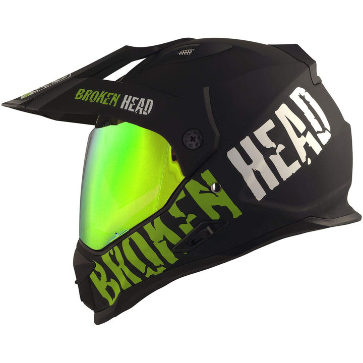 Broken Head made2rebel Motocross-Helm grün, Set mit Visier Gold | Enduro-Helm - MX Cross-Helm mit So