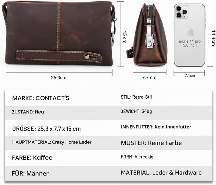 Contacts Herren Echtes Leder Ausweis Handyhalter Reissverschluss Coin Key Clutch Geldbörse Handtasch