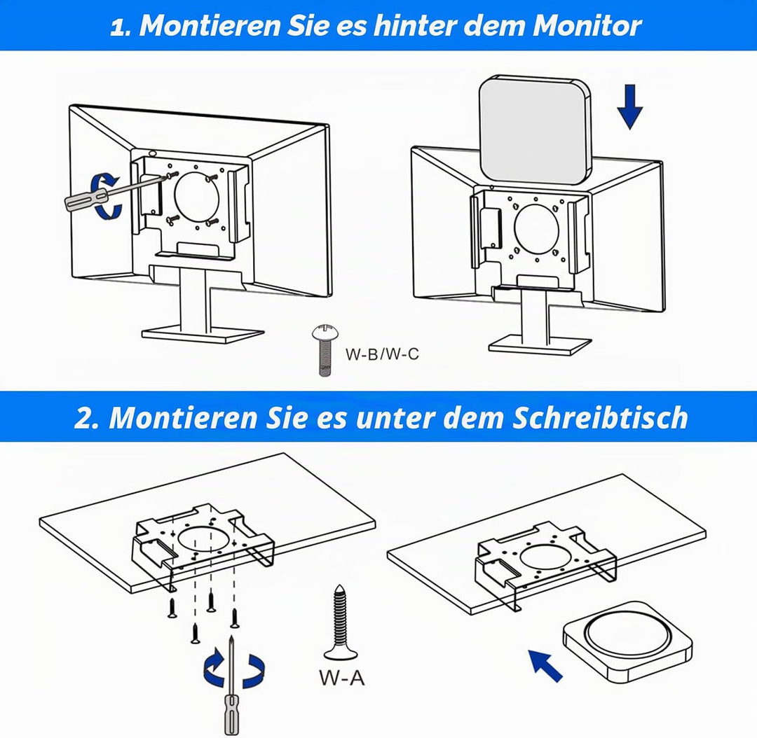 Mac Mini Halterung, VESA Halterung für Mac Mini M4 2024, Wandhalterung Untertisch Halterung aus Meta