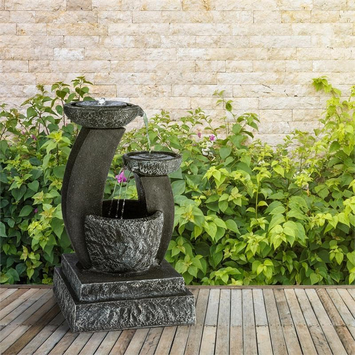 blumfeldt Fantaghiro - Zierbrunnen, Gartenbrunnen, Granitstein-Optik Schwarz-grau