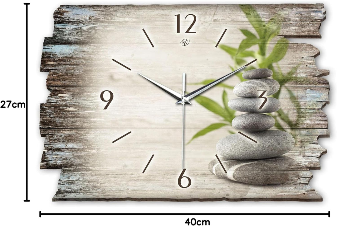 Kreative Feder Designer Wanduhr „Bambus“ aus Holz 40x27cm im Shabby Style Design - Designeruhr mit f
