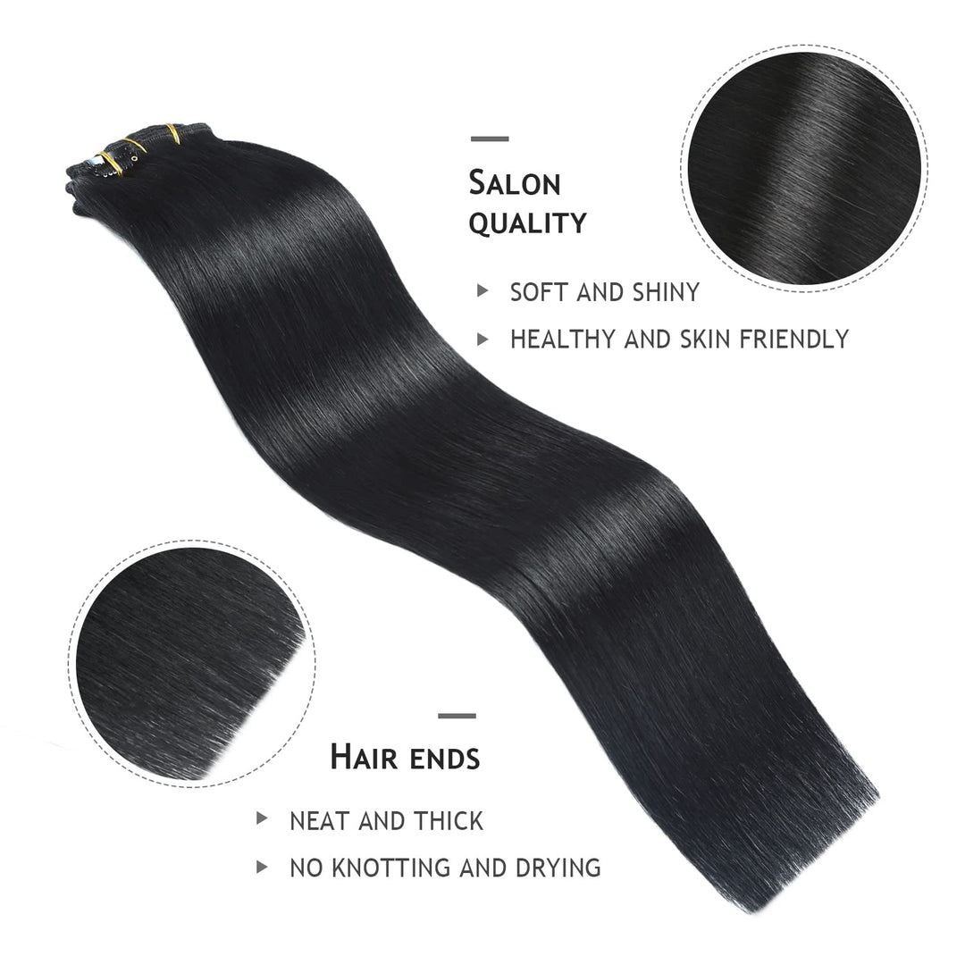 YILITE Clip in Extensions Echthaar 35cm 100% Echthaar Extensions Clip 14 Zoll 8 Stück 110g Unsichtba