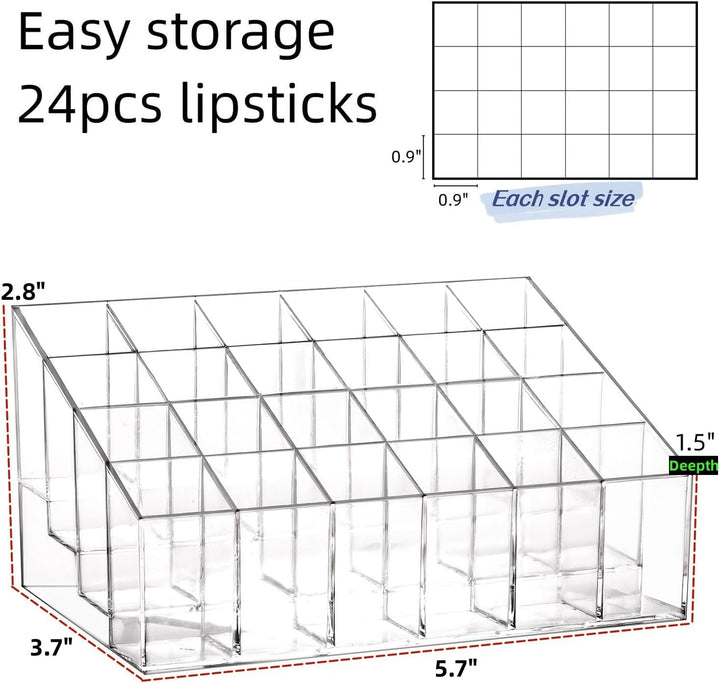 Tecbeauty Lippenstift-Halter, 24 Fächer, transparenter Lippenstift-Organizer, Acryl, Lipgloss, Aufbe
