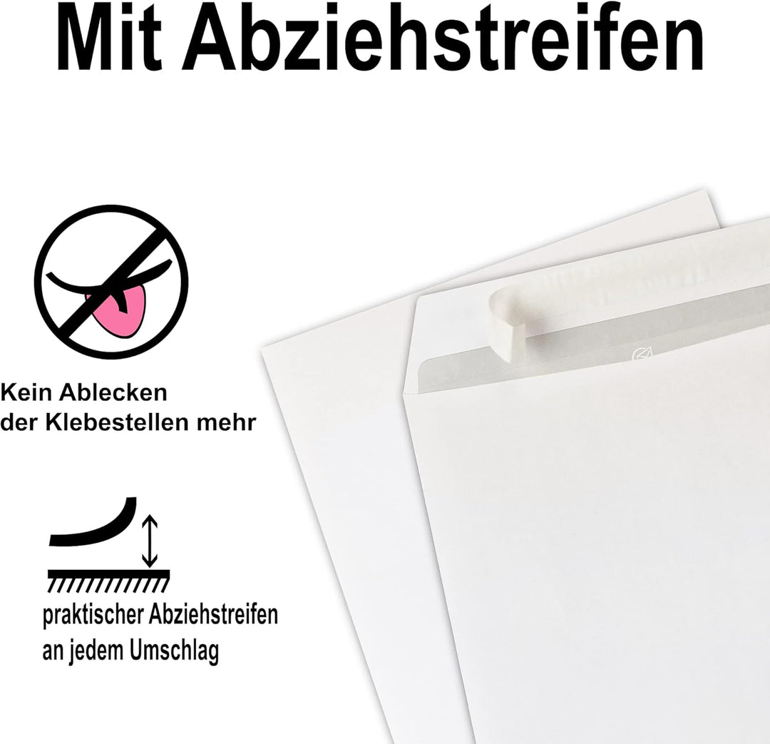 100x Versandtasche C4 A4 weiss mit Fenster, selbstklebend mit Abziehstreifen, mit grauen Innendruck,