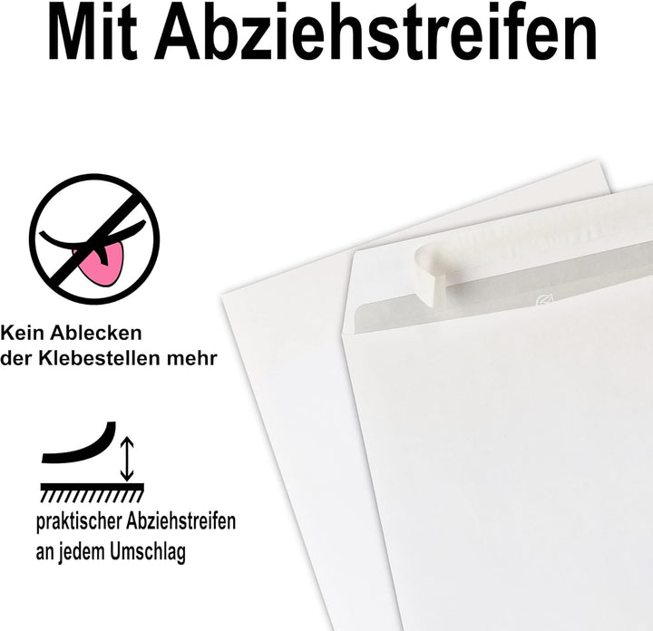 100x Versandtasche C4 A4 weiss mit Fenster, selbstklebend mit Abziehstreifen, mit grauen Innendruck,