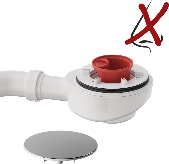 Aquabad Ablaufgarnitur Set für Duschwanne extraflach A9.200 in Chrom Abdeckung 90mm Gratis Haarfänge