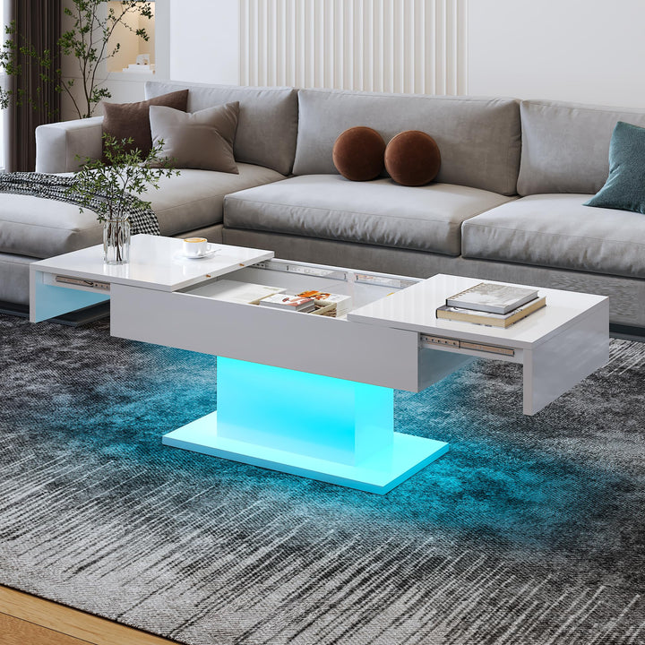 KEEPREAPER Couchtisch Hochglanz ausziehbar, Wohnzimmertisch versenkbar mit Stauraum für Sofa, 108x53