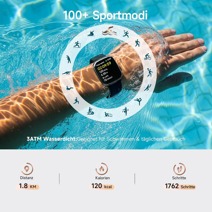 Smartwatch Herren Damen, 1,85" Fitnessuhr mit Telefonfunktion & Whatsapp, Herzfrequenz & Schlafmonit