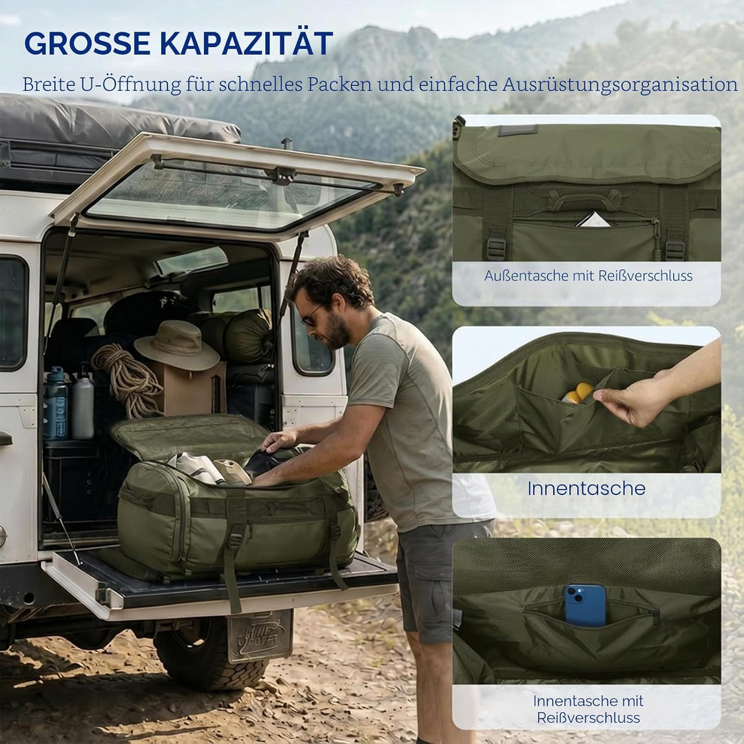 Haimont Grosse Sporttasche Convertible Reisetasche Duffel mit Schuhfach, 45L | 45/60/90L Grössen, He