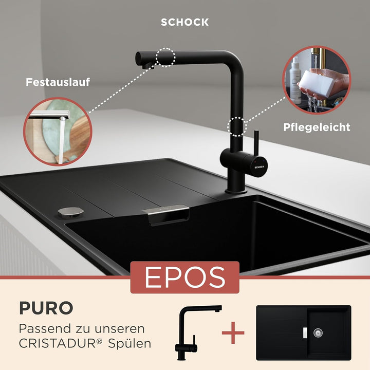 SCHOCK® Küchenarmatur EPOS Puro I schwarze Niederdruck Armatur Puro I Einhebelmischer mit Festauslau