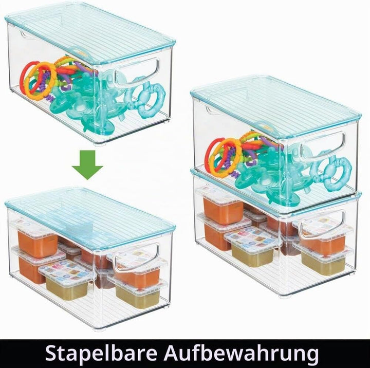 mDesign 4er-Set Kinderzimmer Organizer mit Deckel – Sortierbox mit praktischen Griffen – Kunststoffb
