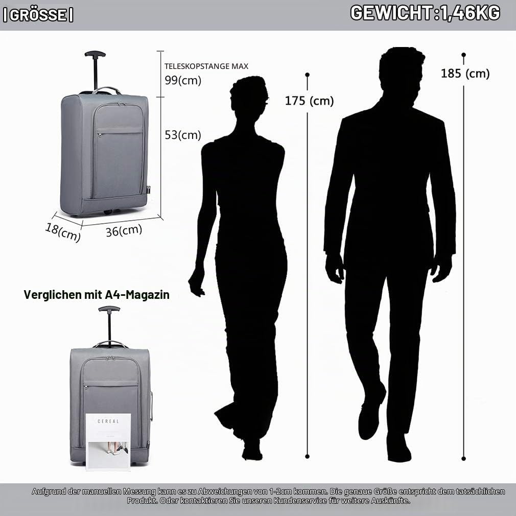 KONO Handgepäck Koffer Softcase Leicht Stoffkoffer Kabinentrolley Reisekoffer mit 2 Rollen Kleiner K