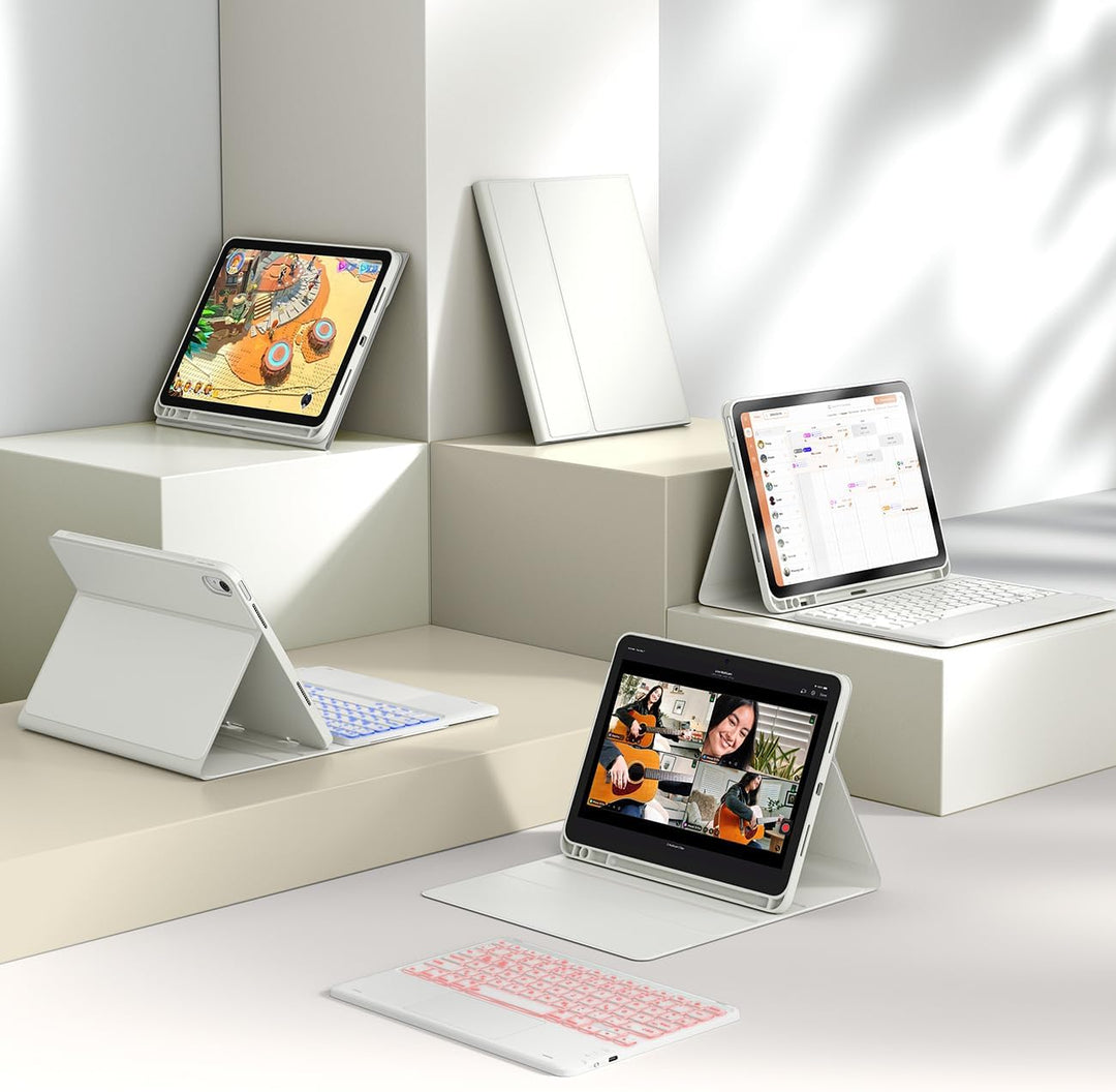 CHESONA Hülle mit Tastatur für iPad 10 Generation/11 Generation A16 2025, 7 Farben Beleuchtung, Mult