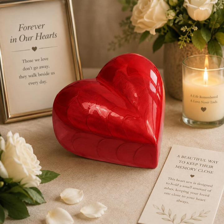 Urn for Ashes Funeral Cremation Memorial Keepsake Heart Love Urns Decorative Alloy (Red, 5") RHM01-1