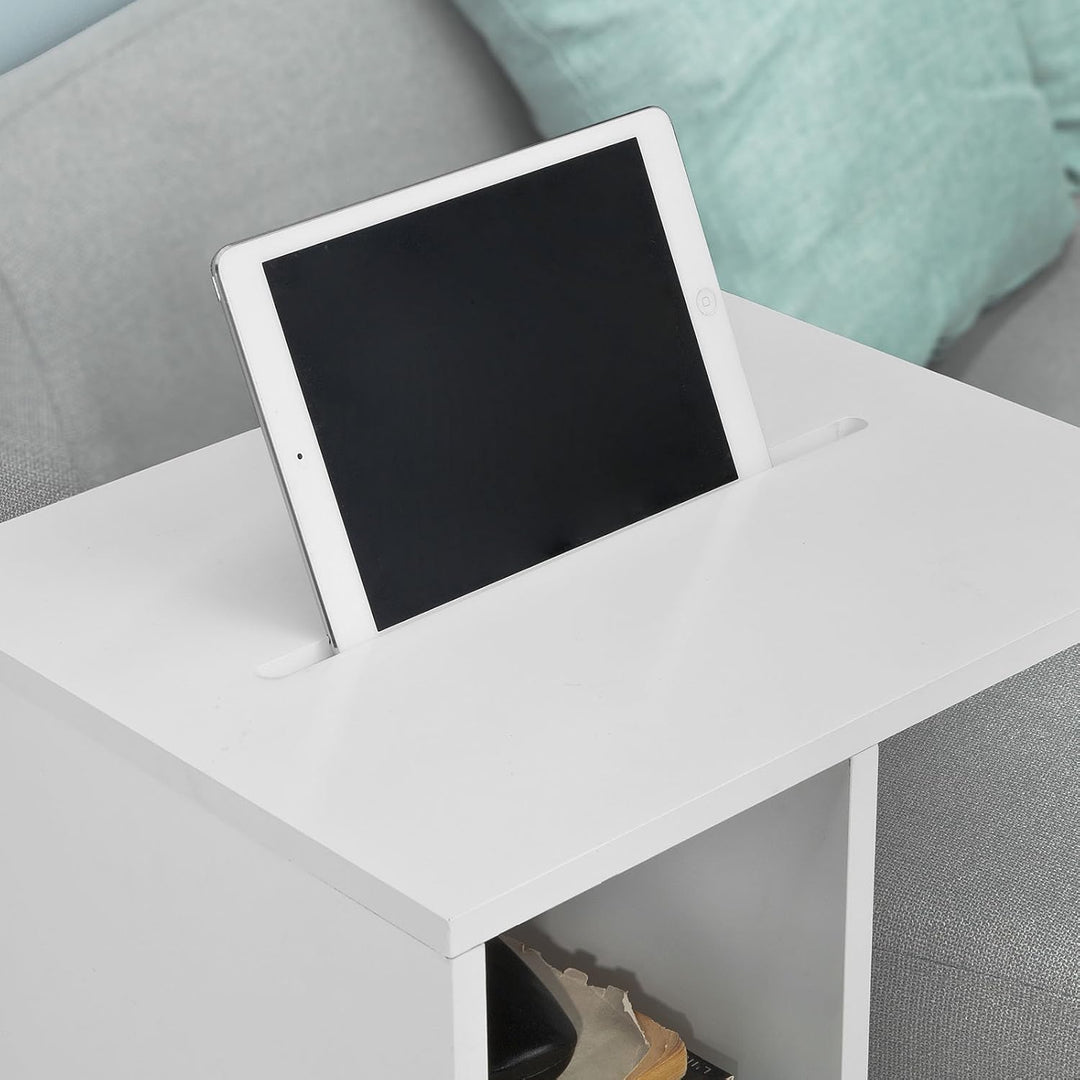 SoBuy® FBT48-W Beistelltisch mit Schlitz für iPad, Zeitungsständer Couchtisch Tisch mit Rollen weiss