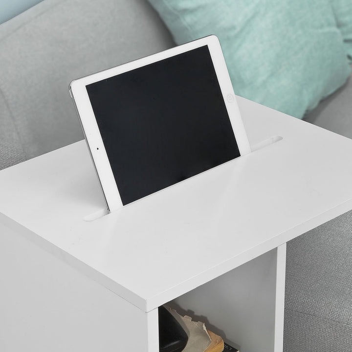 SoBuy® FBT48-W Beistelltisch mit Schlitz für iPad, Zeitungsständer Couchtisch Tisch mit Rollen weiss