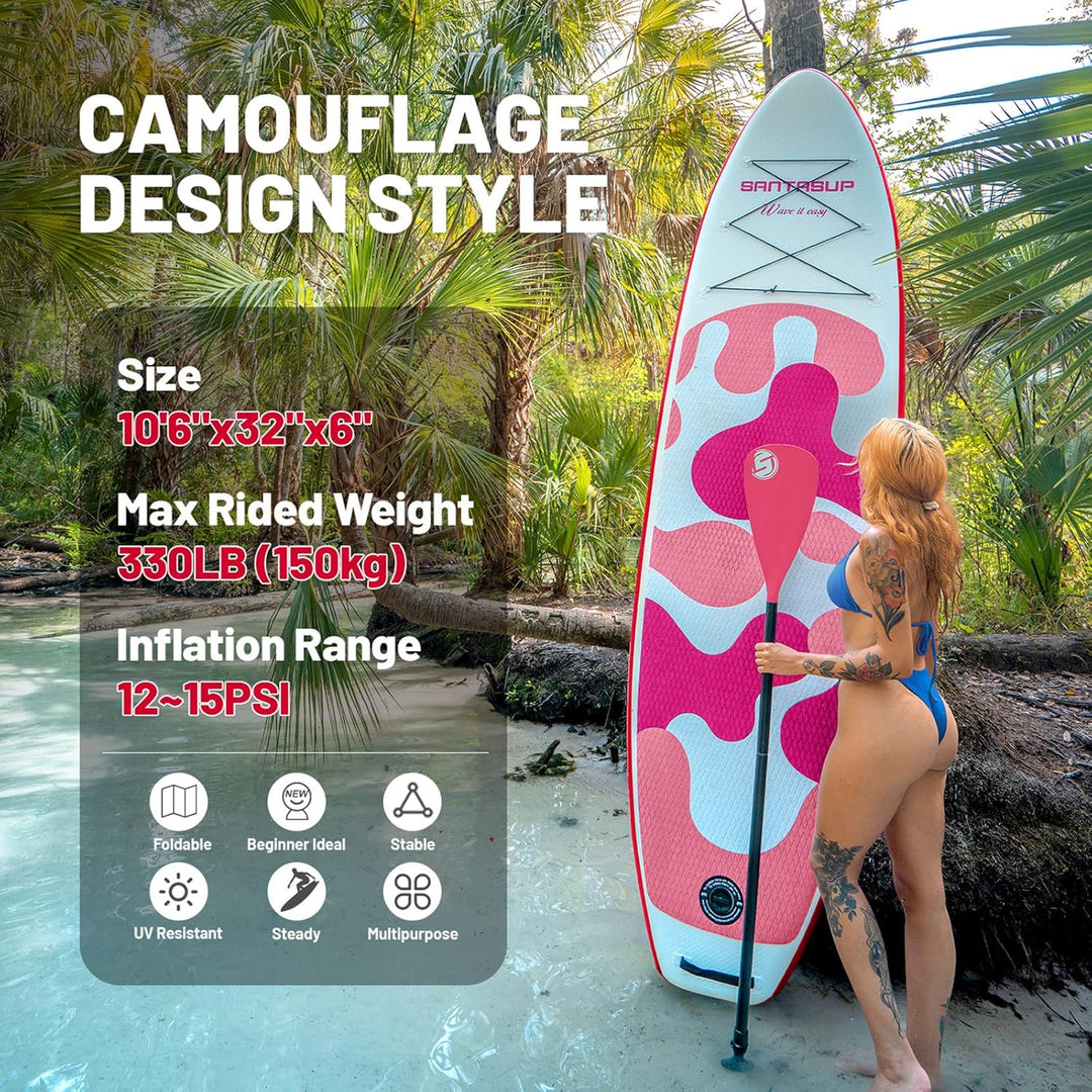 Santasup Aufblasbares Stand Up Paddle Board Surfbrett SUP Komplettes Paddleboard Zubehör Verstellbar
