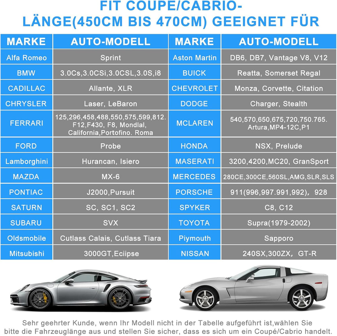 Autoabdeckung Vollgarage Indoor Outdoor Wasserdicht Staubdicht Auto Abdeckplane für Coupé Cabrio 450