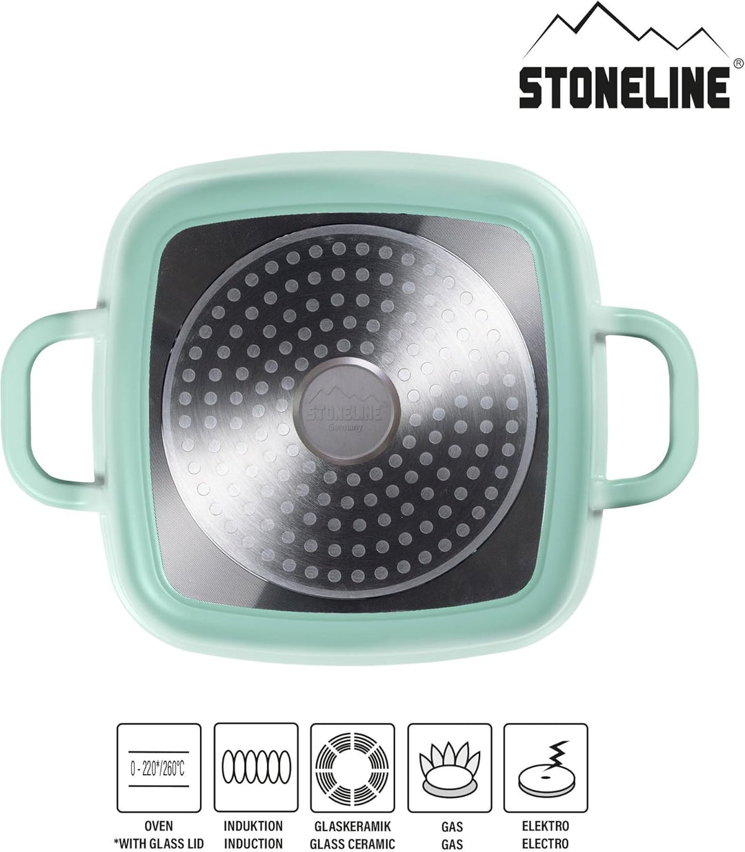 STONELINE Servierpfanne Eckig 20 cm, Eckige Pfanne Induktion mit Deckel, Aroma Funktion, Aluguss, An